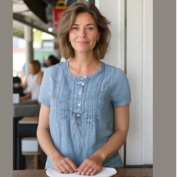 J Jill Denim Short Sleeve Relax fit top medium fit - Picture 1 of 14